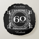 60th wedding anniversary diamond crest round cushion<br><div class="desc">A romantic design to celebrate your 60th year of marriage. If you would like any help customising this design please contact me, their is an ask this designer button, just below this text. This sixtieth, 60 years wedding anniversary crest has the text diamond as that is the traditional gift for...</div>