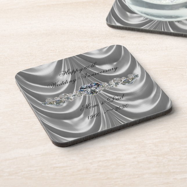 60th Wedding Anniversary Diamond Heart Coaster (Left Side)