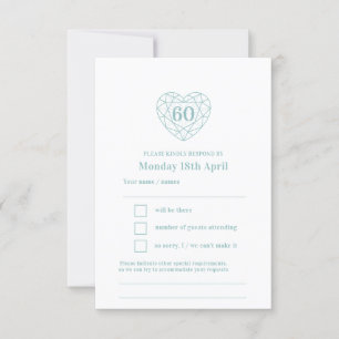 60th wedding anniversary diamond heart reply RSVP Card