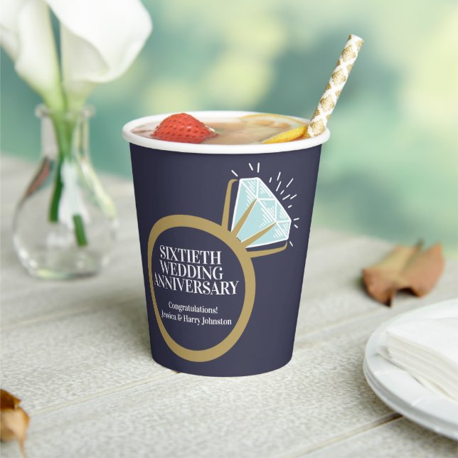 60th wedding anniversary diamond ring fun facts paper cups (Insitu)