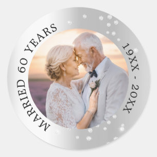 60th wedding anniversary diamond silver photo classic round sticker