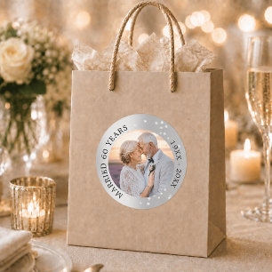 60th wedding anniversary diamond silver photo classic round sticker