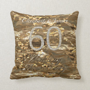 60th Wedding Anniversary Diamond Wedding Gold Chic Cushion