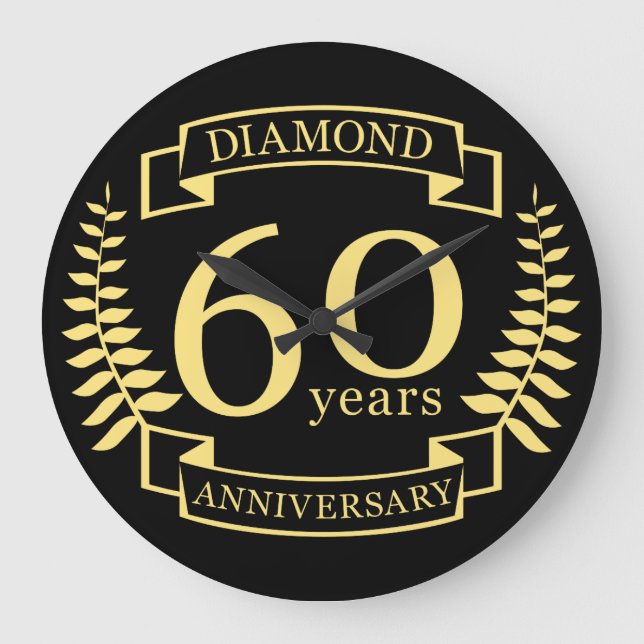 60th Wedding ANNIVERSARY diamond yellow Large Clock (Front)