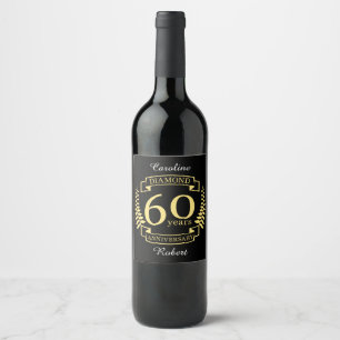 60th Wedding ANNIVERSARY diamond yellow Wine Label