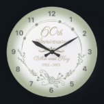 60th Wedding Anniversary Elegant Large Clock<br><div class="desc">A beautiful,  minimalist wedding anniversary design with green floral garland. Can be personalised by adding that husband and wife’s names and the years they have been married.</div>