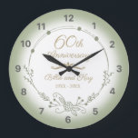 60th Wedding Anniversary Elegant Large Clock<br><div class="desc">A beautiful,  minimalist wedding anniversary design with green floral garland. Can be personalised by adding that husband and wife’s names and the years they have been married.</div>