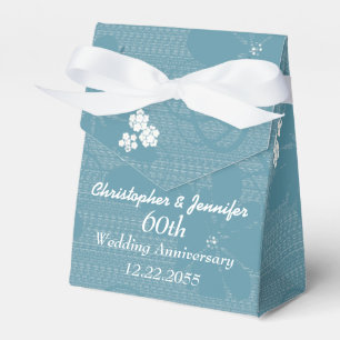 60th Wedding Anniversary Favour Box, Blue Floral Favour Box