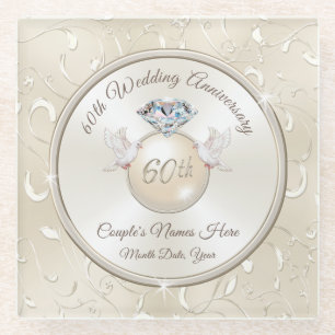 60th Wedding Anniversary Gift Ideas for Parents Glass Coaster