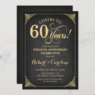 60th Wedding Anniversary - Gold Chalkboard Invitation