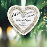 60th Wedding Anniversary Gold Diamonds Keepsake Ornament<br><div class="desc">Elegant faux (printed) diamonds 60th Wedding Anniversary keepsake ornament design by Holiday Hearts Designs (rights reserved). Template fields are provided for you to personalise with your names, anniversary and date. Font styles, sizes and positioning can be customised via the "Customise" button. As stated above, all effects (diamonds and gold tones)...</div>