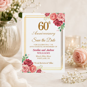 60th Wedding Anniversary Gold Frame Floral Save The Date