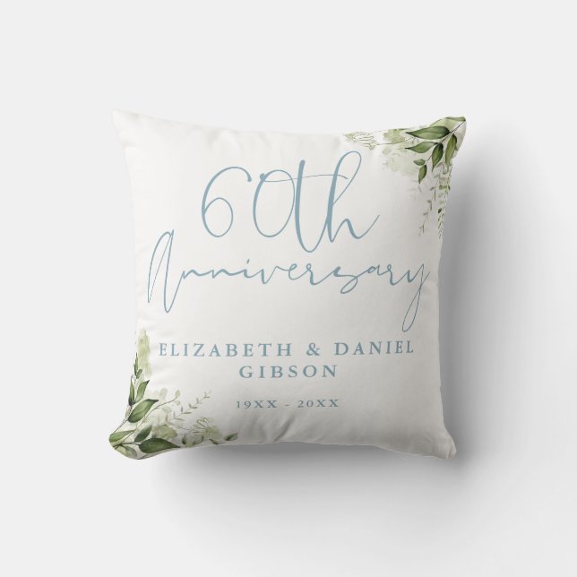 60th Wedding Anniversary Greenery Floral Cushion (Front)