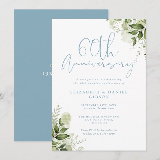 60th Wedding Anniversary Greenery Floral Invitation (Front/Back)