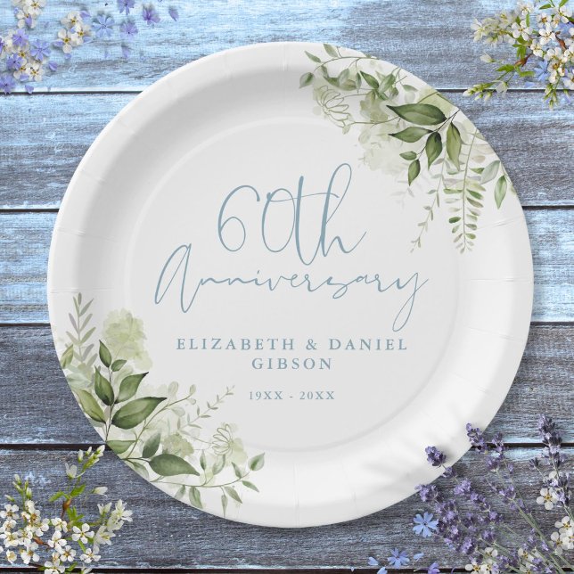 60th Wedding Anniversary Greenery Floral Paper Plate (60th Wedding Anniversary Greenery Floral Paper Plates)
