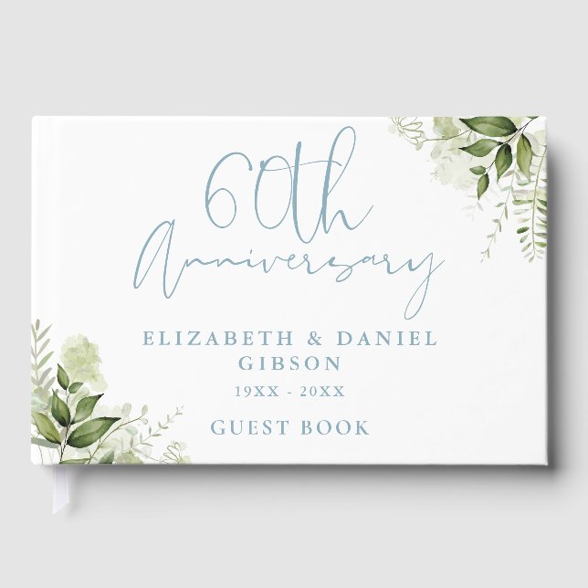 60th Wedding Anniversary Greenery Floral Photo Guest Book (Front)
