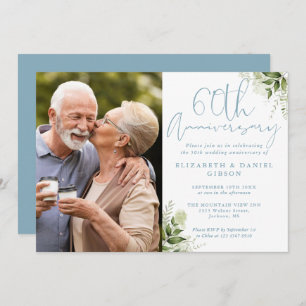60th Wedding Anniversary Greenery Floral Photo Invitation