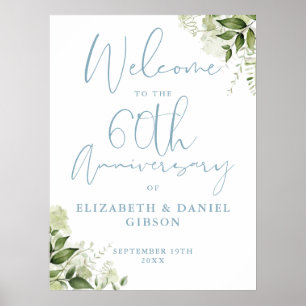 60th Wedding Anniversary Greenery Welcome Sign