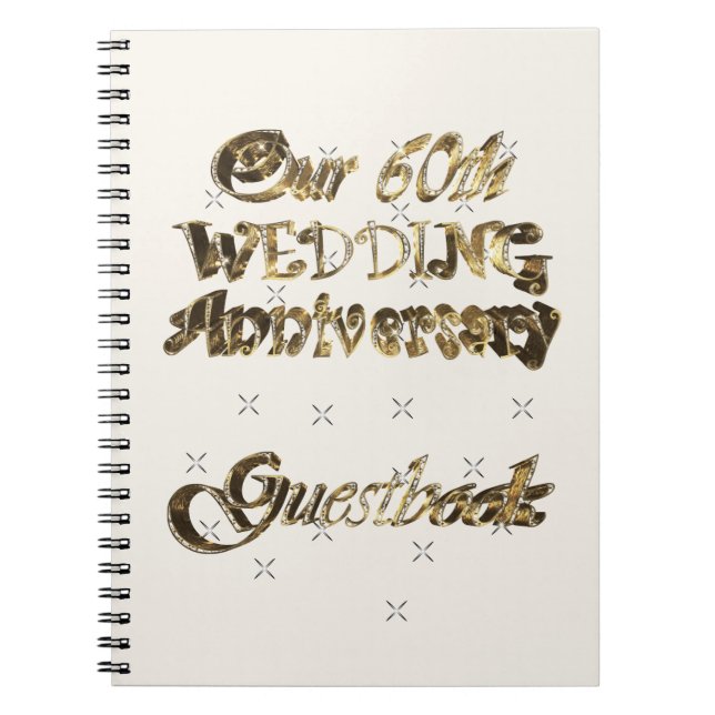 60th Wedding Anniversary Guest Book Gold White (Front)