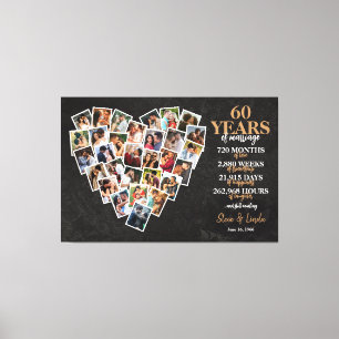 60th Wedding Anniversary Heart Photo Collage Canvas Print