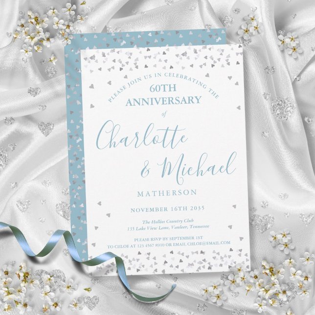60th Wedding Anniversary Hearts Confetti Signature Invitation (60th Wedding Anniversary Hearts Confetti Signature Invitation)