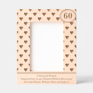 60th Wedding Anniversary Hearts Personalised Etched Frames