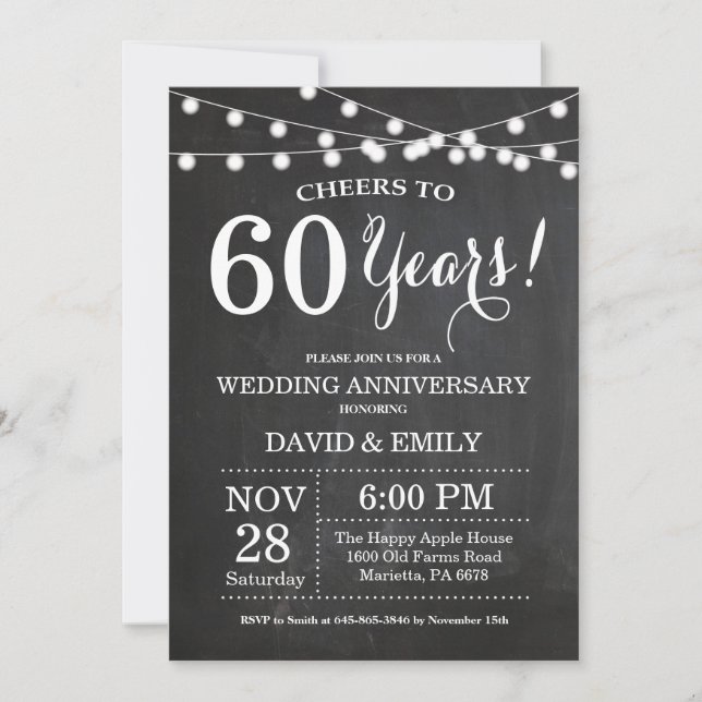 60th Wedding Anniversary Invitation Chalkboard (Front)