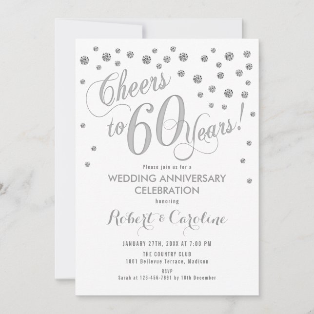 60th Wedding Anniversary Invitation - Silver White (Front)