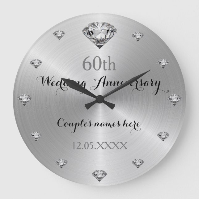 60th Wedding Anniversary Large Clock (Front)