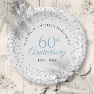 60th Wedding Anniversary Love Hearts Confetti Paper Plate