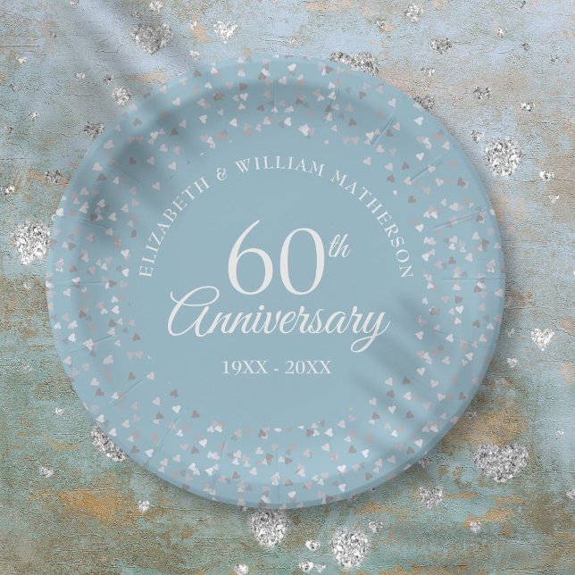 60th Wedding Anniversary Love Hearts Confetti  Paper Plate (60th Wedding Anniversary Love Hearts Confetti Paper Plates)