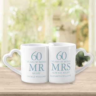 60th Wedding Anniversary Mr Mrs Right Coffee Mug Set