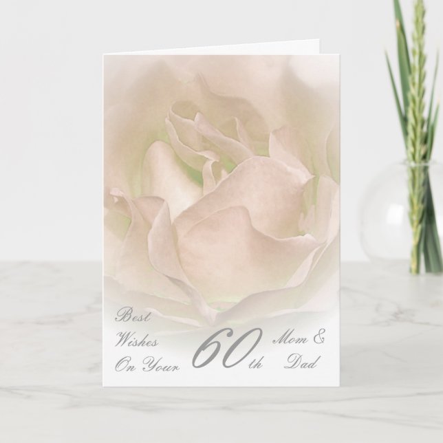 60th Wedding Anniversary Mum & Dad Ivory Rose Card (Front)