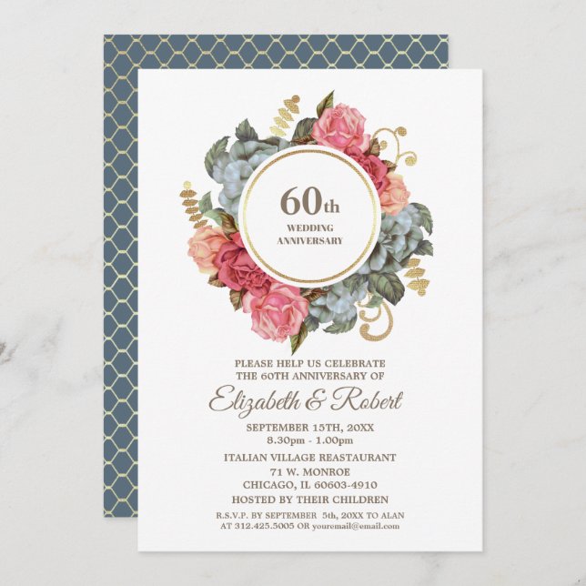 60th Wedding Anniversary Party Invitations (Front/Back)