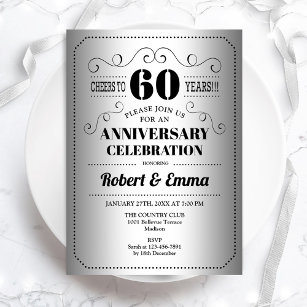 60th Wedding Anniversary Party - Silver Black Invitation