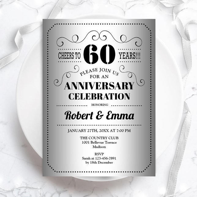 60th Wedding Anniversary Party - Silver Black Invitation (Creator Uploaded)