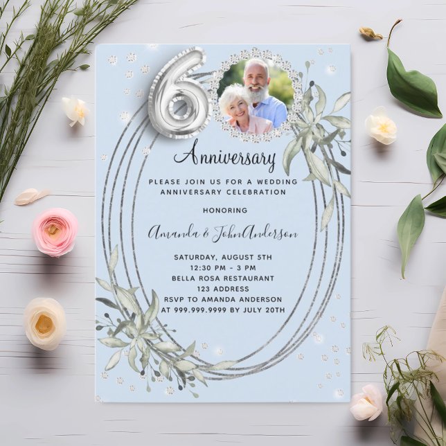 60th wedding anniversary photo diamonds blue invitation (Creator Uploaded)