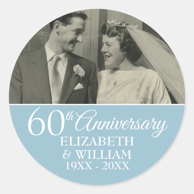 60th Wedding Anniversary Photo Elegant Diamond Classic Round Sticker (Front)