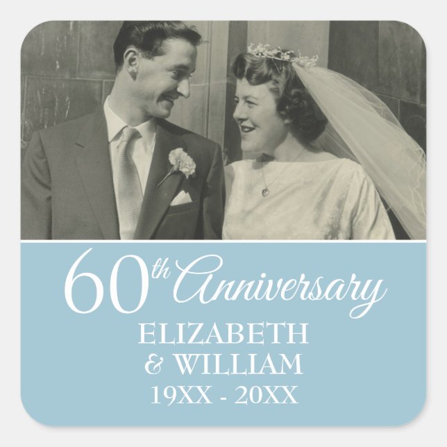 60th Wedding Anniversary Photo Elegant Diamond Square Sticker (Front)