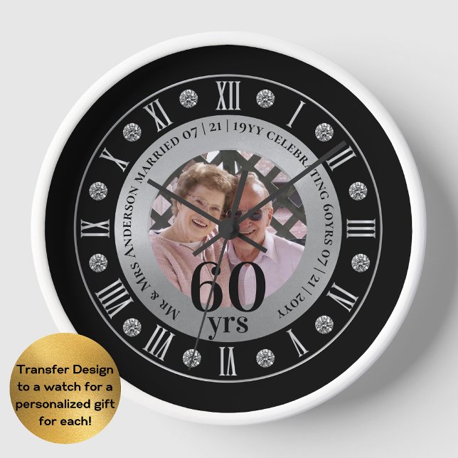 60th Wedding Anniversary PHOTO Gift Diamond Sixty Clock (Creator Uploaded)