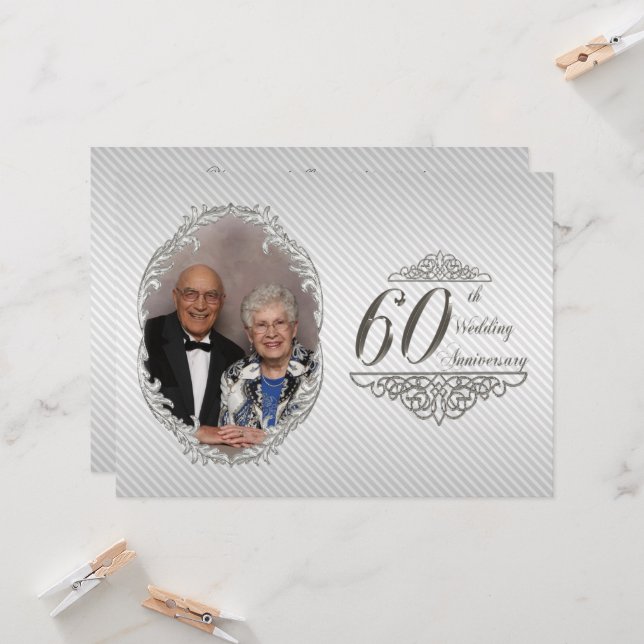 60th Wedding Anniversary Photo Invitation Card (Front/Back In Situ)