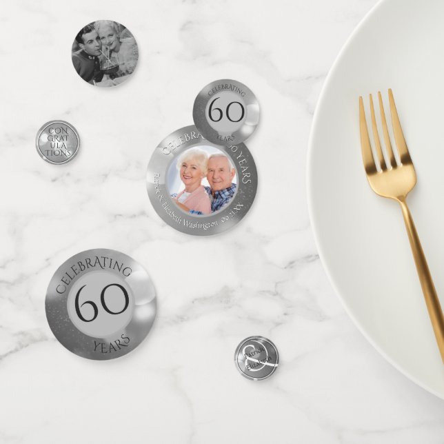 60th Wedding Anniversary Photo Silver Personalised Confetti (Group)