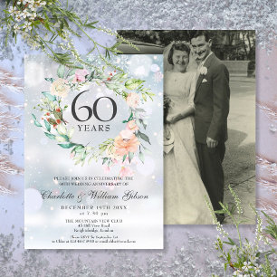 60th Wedding Anniversary Photo Winter Floral Invitation
