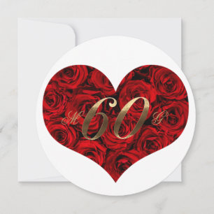 60th Wedding Anniversary Red Roses Heart Elegant Invitation