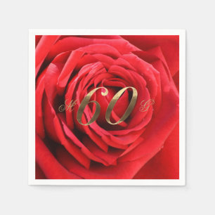60th Wedding Anniversary Red Roses Heart Elegant Napkin