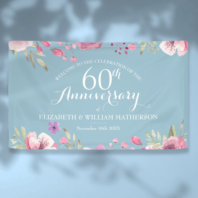 60th Wedding Anniversary Roses Floral Welcome Banner (60th Wedding Anniversary Roses Floral Welcome Banner)