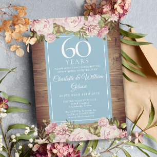 60th Wedding Anniversary Rustic Roses Greenery Invitation