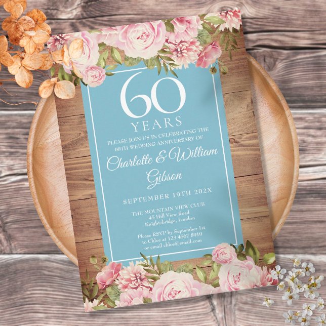 60th Wedding Anniversary Rustic Roses Greenery Invitation (Creator Uploaded)
