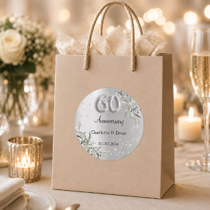 60th wedding anniversary silver diamonds classic round sticker