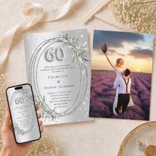 60th wedding anniversary silver greenery photo invitation